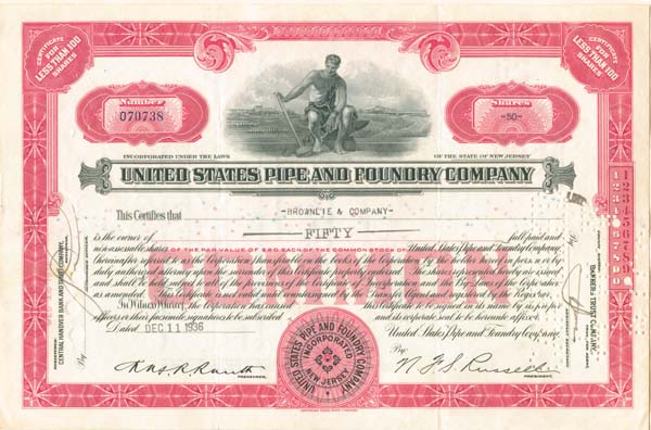 United States Pipe and Foundry Co. - Stock Certificate